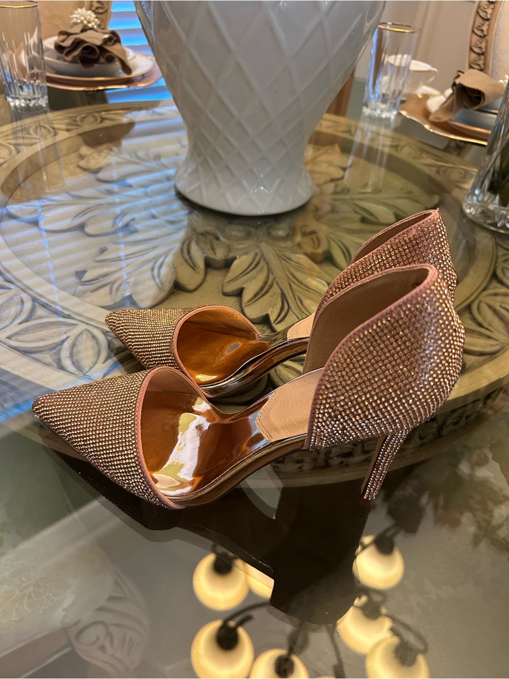 Women's Crystal Embellished D'Orsay Pointed-Toe Heels - Rose Gold